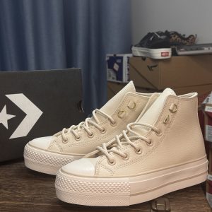 Converse Chuck Taylor All Star Lifted High Beige Leather Platform Sneakers Men Women​
