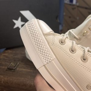 Converse Chuck Taylor All Star Lifted High Beige Leather Platform Sneakers Men Women​