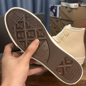 Converse Chuck Taylor All Star Lifted High Beige Leather Platform Sneakers Men Women​