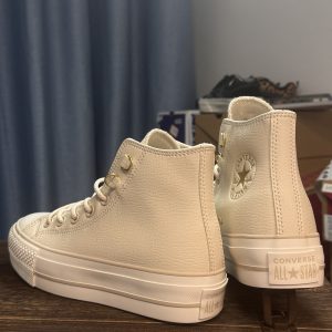 Converse Chuck Taylor All Star Lifted High Beige Leather Platform Sneakers Men Women​