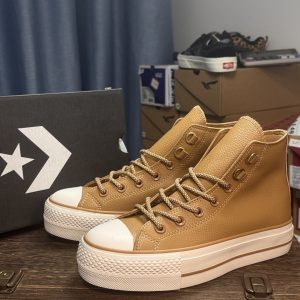 Converse Chuck Taylor All Star Lifted High Brown Leather Platform Sneakers Men Women​