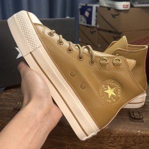 Converse Chuck Taylor All Star Lifted High Brown Leather Platform Sneakers Men Women​