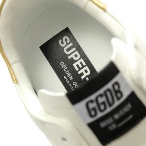 Vintage Star Distressed Low Top Sneakers White Gold Heel – Unisex Casual Retro Dirty Shoes