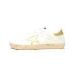 Vintage Star Distressed Low Top Sneakers White Gold Heel – Unisex Casual Retro Dirty Shoes
