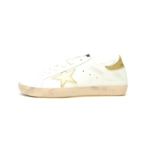 Vintage Star Distressed Low Top Sneakers White Gold Heel – Unisex Casual Retro Dirty Shoes