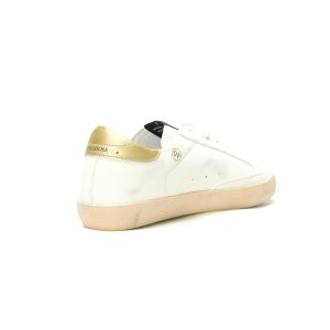 Vintage Star Distressed Low Top Sneakers White Gold Heel – Unisex Casual Retro Dirty Shoes