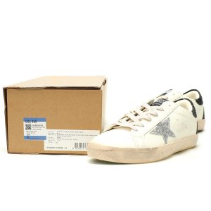 Golden Goose Superstar Sneakers White Black Glitter Star Distressed Leather Golden Goose Superstar Sneakers White Black Glitter Star Distressed Leather