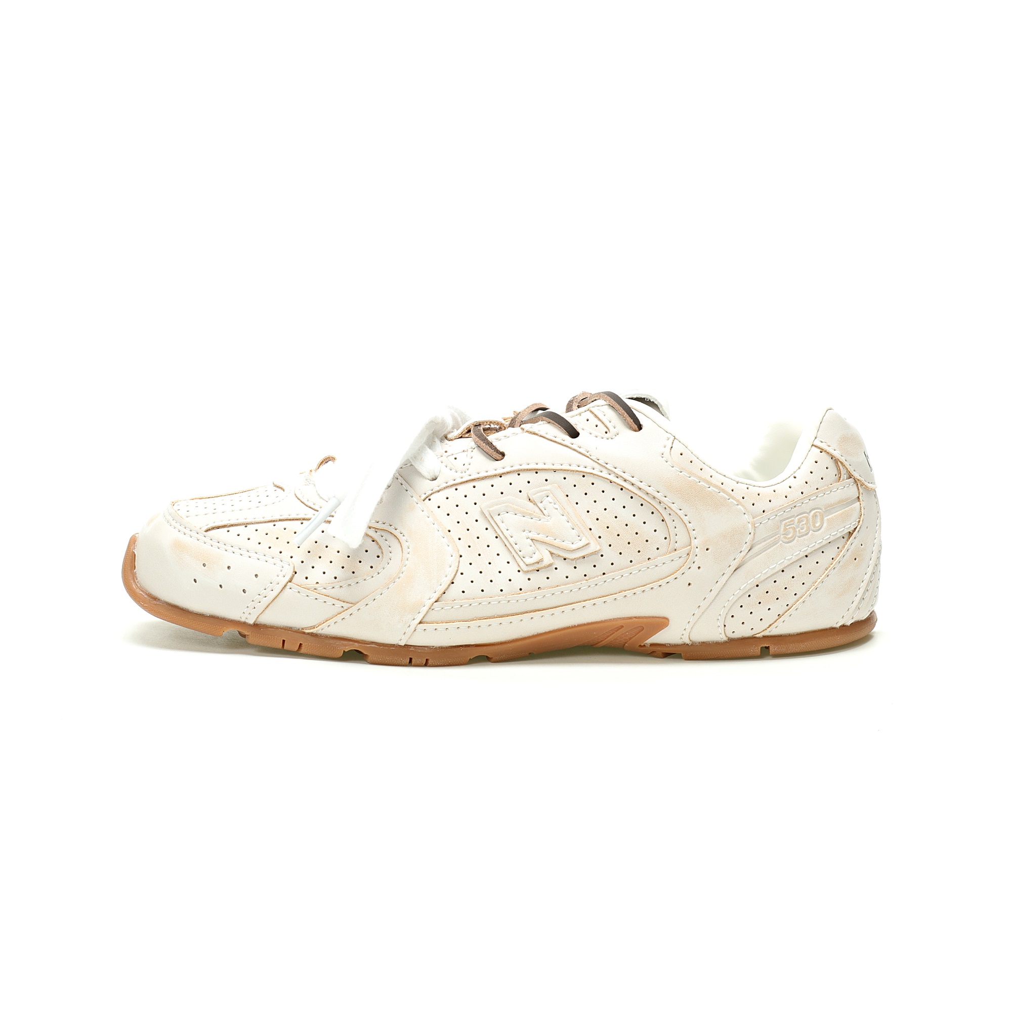 Miu Miu x New Balance 530 SL Off-White Distressed Leather Gum Sole Sneakers ECAP523059B Miu Miu x New Balance 530 SL Off-White Distressed Leather Gum Sole Sneakers ECAP523059B